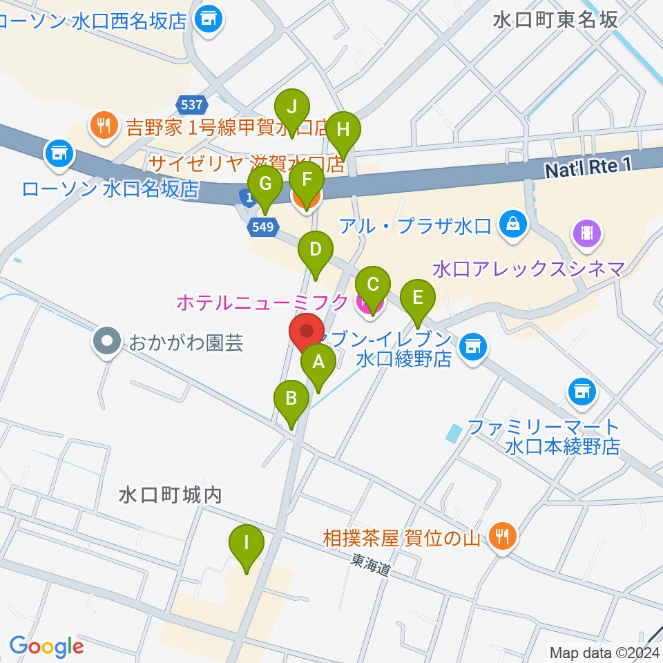 サンクス楽器周辺のファミレス・ファーストフード一覧地図