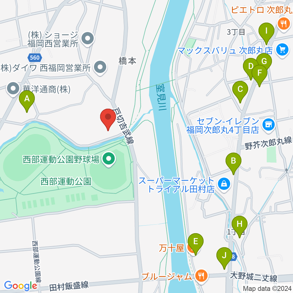 福岡あこや周辺のファミレス・ファーストフード一覧地図