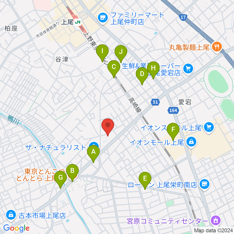 アーモンドグリーン周辺のファミレス・ファーストフード一覧地図