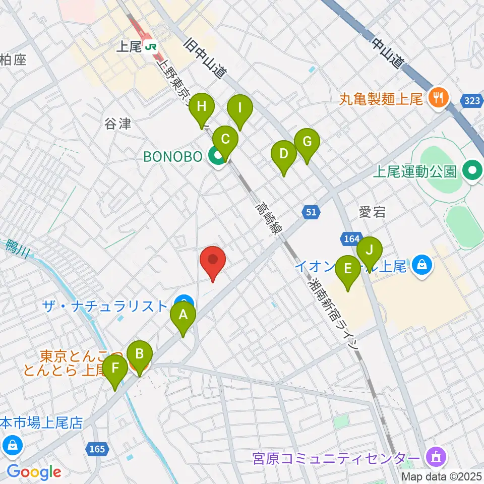 アーモンドグリーン周辺のファミレス・ファーストフード一覧地図