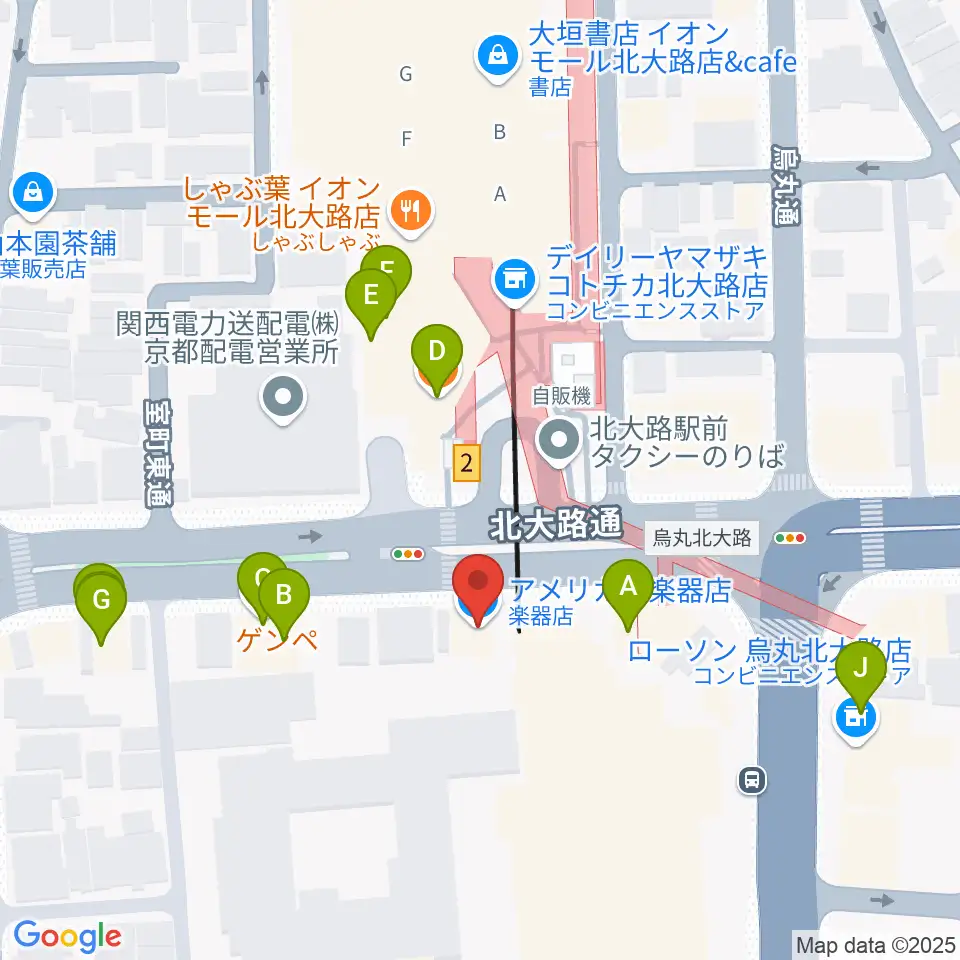 アメリカヤ楽器店周辺のファミレス・ファーストフード一覧地図