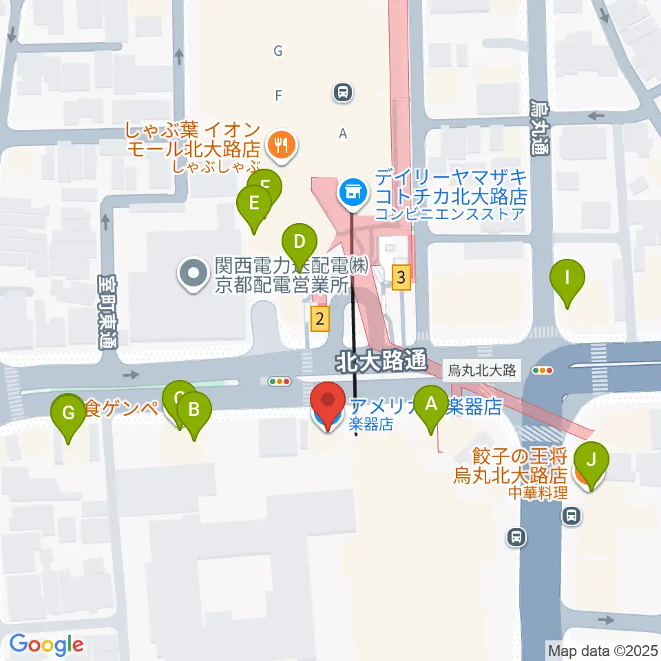 アメリカヤ楽器店周辺のファミレス・ファーストフード一覧地図