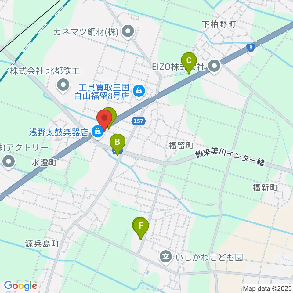浅野太鼓楽器店周辺のファミレス・ファーストフード一覧地図