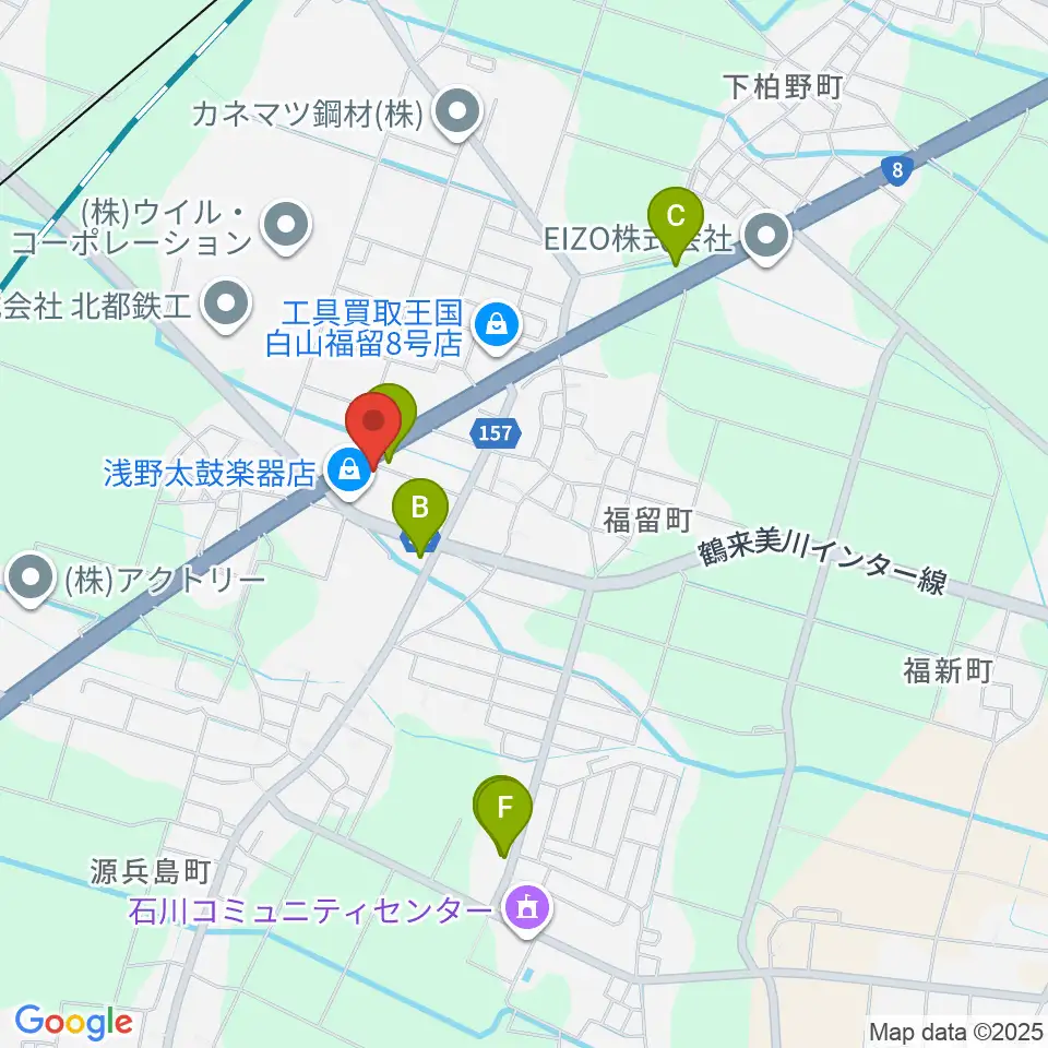 浅野太鼓楽器店周辺のファミレス・ファーストフード一覧地図