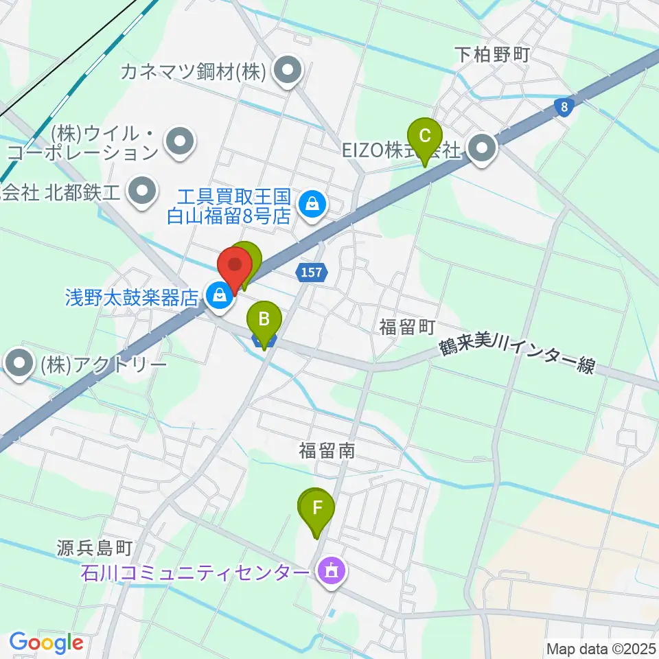 浅野太鼓楽器店周辺のファミレス・ファーストフード一覧地図