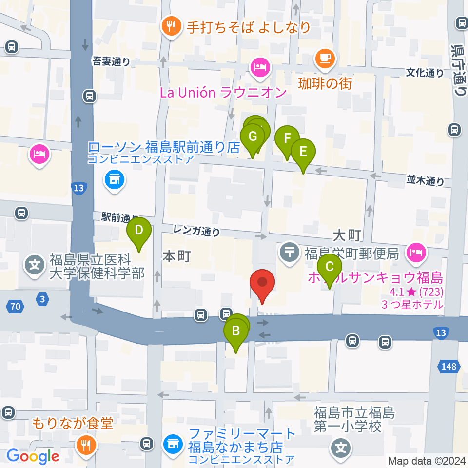 アイヴィー楽器周辺のファミレス・ファーストフード一覧地図