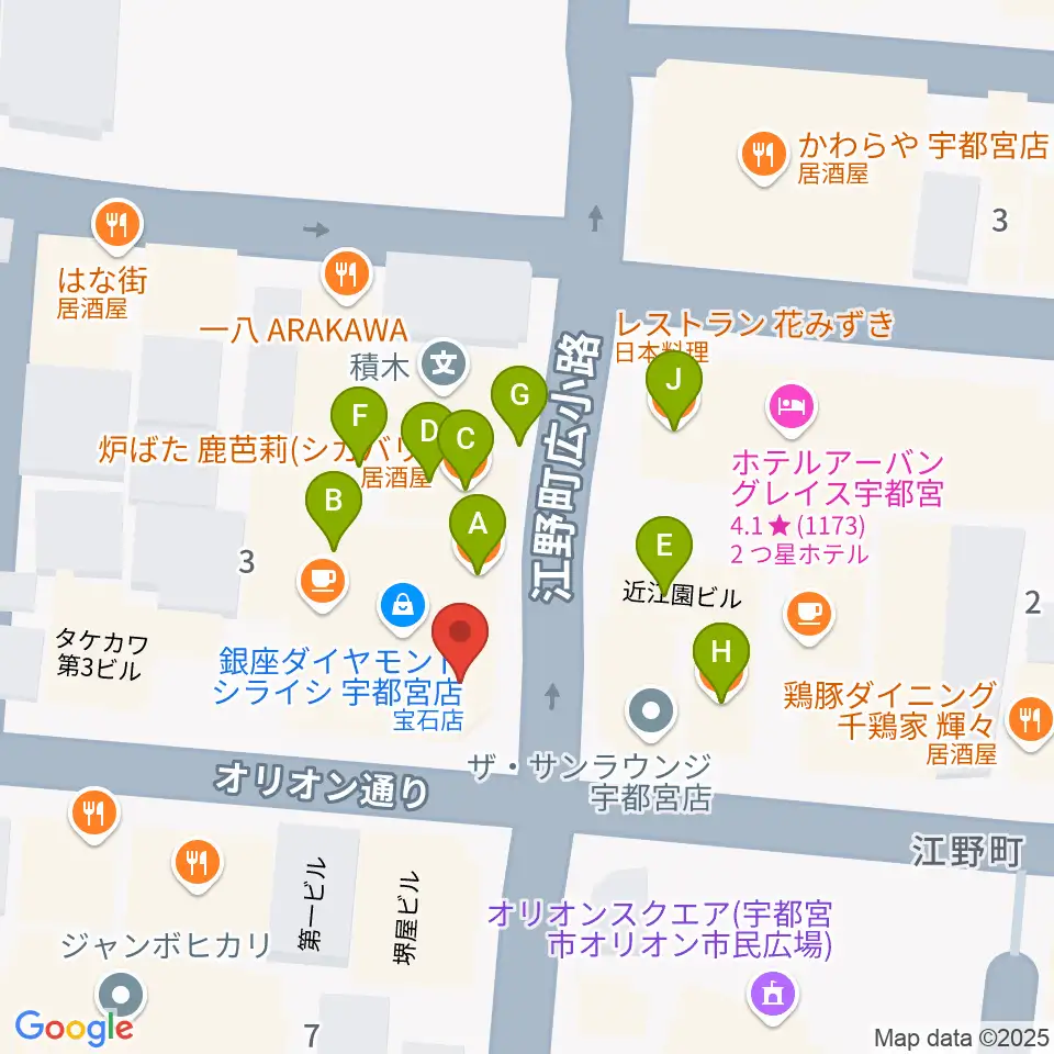 BACK BEAT ギターショップ周辺のファミレス・ファーストフード一覧地図