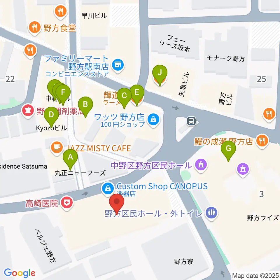 Custom Shop CANOPUS周辺のファミレス・ファーストフード一覧地図