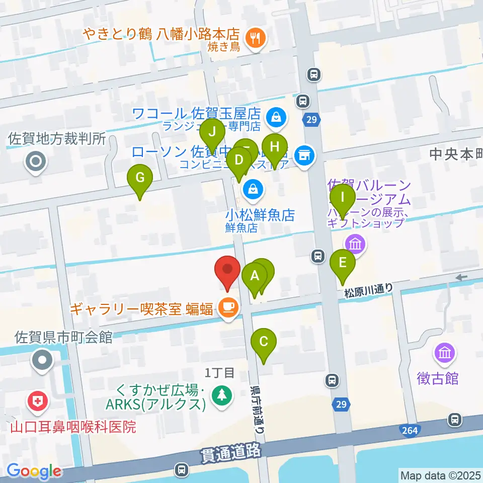 中央楽器 佐賀本店周辺のファミレス・ファーストフード一覧地図