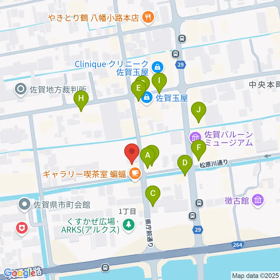 中央楽器 佐賀本店周辺のファミレス・ファーストフード一覧地図