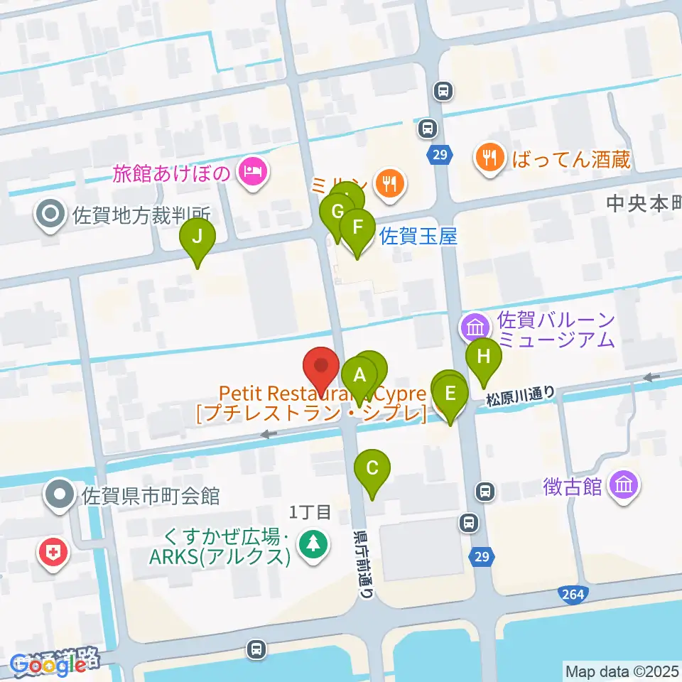 中央楽器 佐賀本店周辺のファミレス・ファーストフード一覧地図