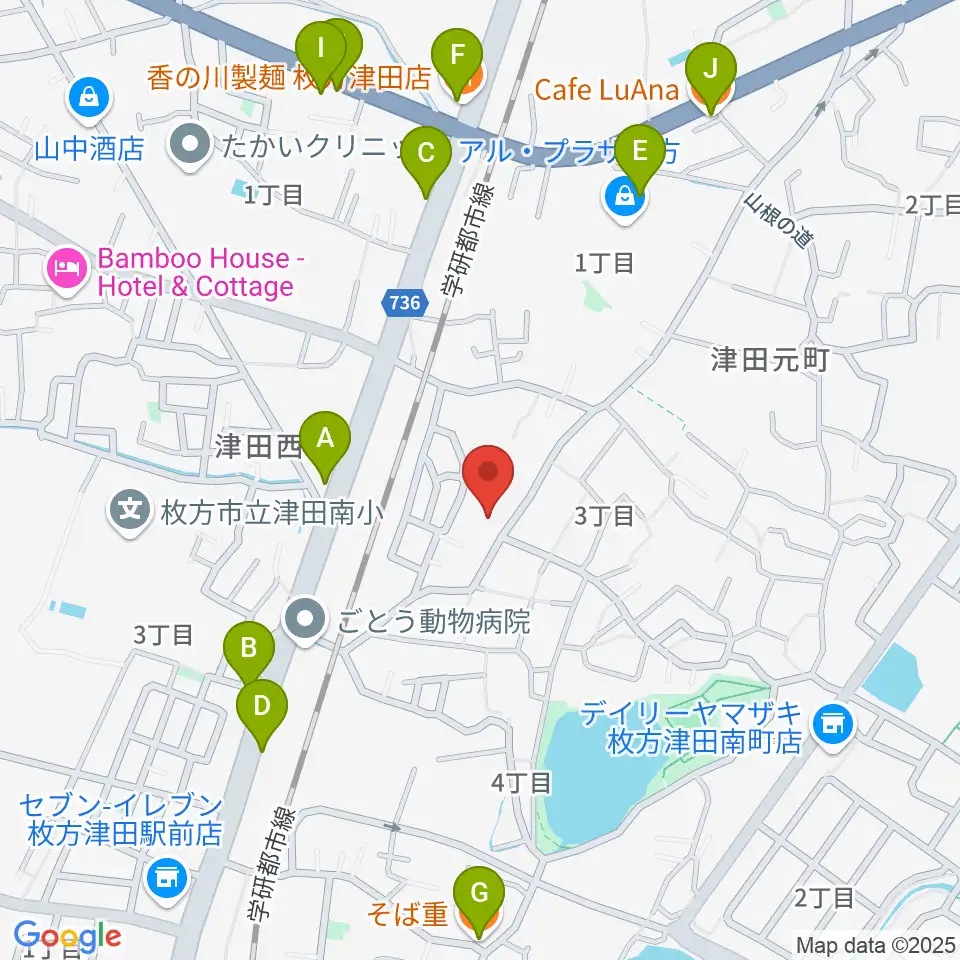 バイオリン工房クレモナ周辺のファミレス・ファーストフード一覧地図
