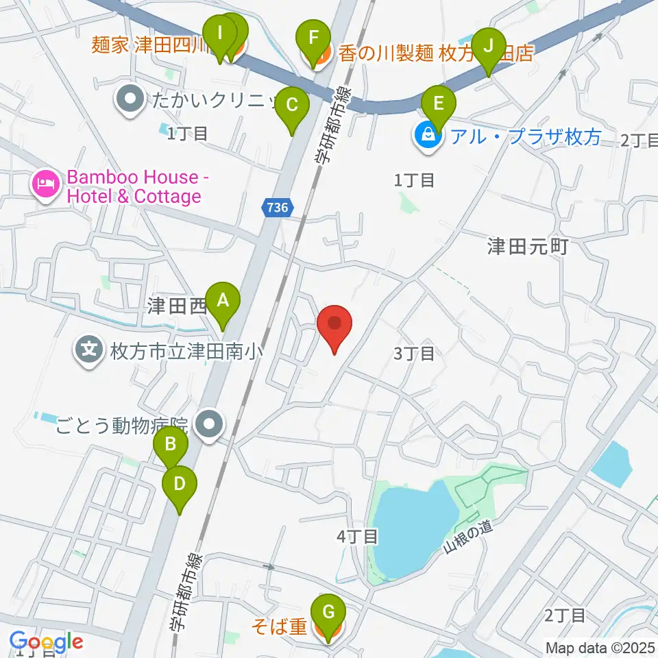 バイオリン工房クレモナ周辺のファミレス・ファーストフード一覧地図