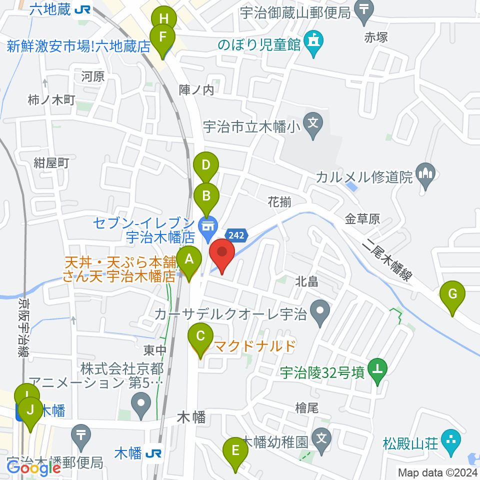 ふたば楽器店周辺のファミレス・ファーストフード一覧地図