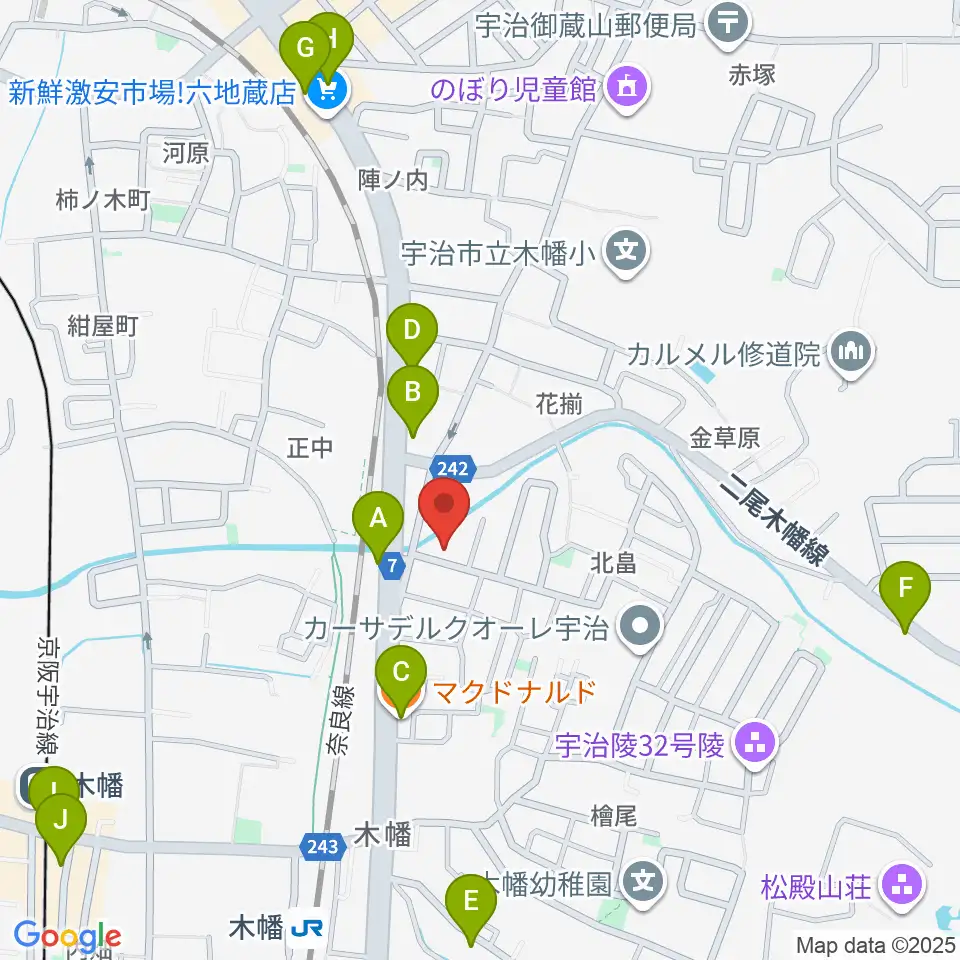 ふたば楽器店周辺のファミレス・ファーストフード一覧地図