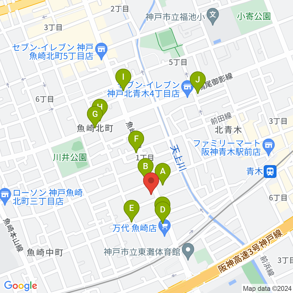 グランド楽器周辺のファミレス・ファーストフード一覧地図