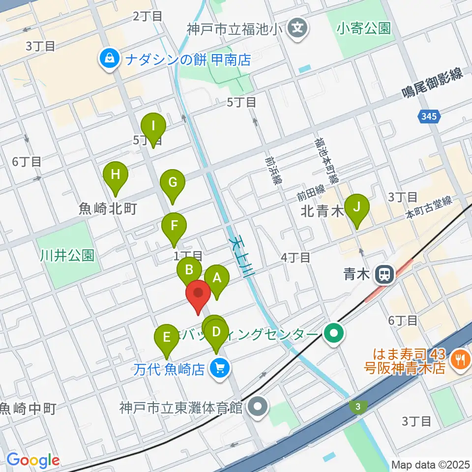 グランド楽器周辺のファミレス・ファーストフード一覧地図