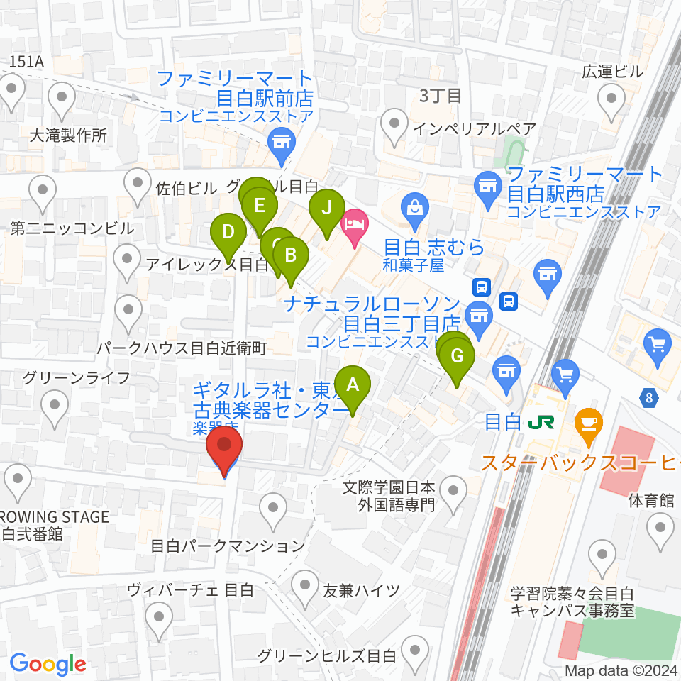 ギタルラ社 東京古典楽器センター周辺のファミレス・ファーストフード一覧地図