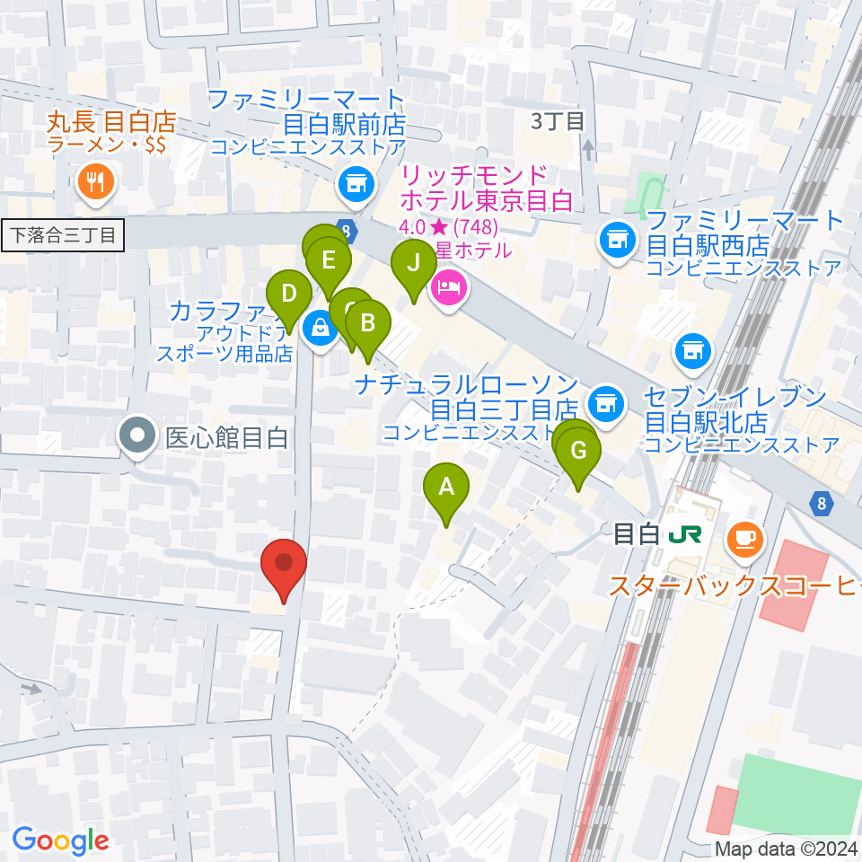 ギタルラ社 東京古典楽器センター周辺のファミレス・ファーストフード一覧地図