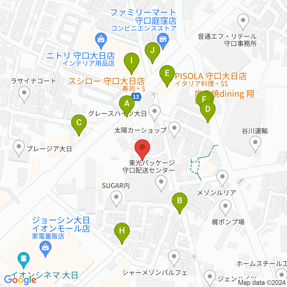 ギターワークス周辺のファミレス・ファーストフード一覧地図