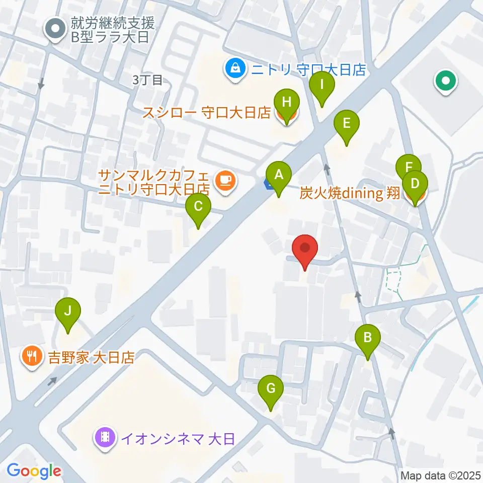 ギターワークス周辺のファミレス・ファーストフード一覧地図