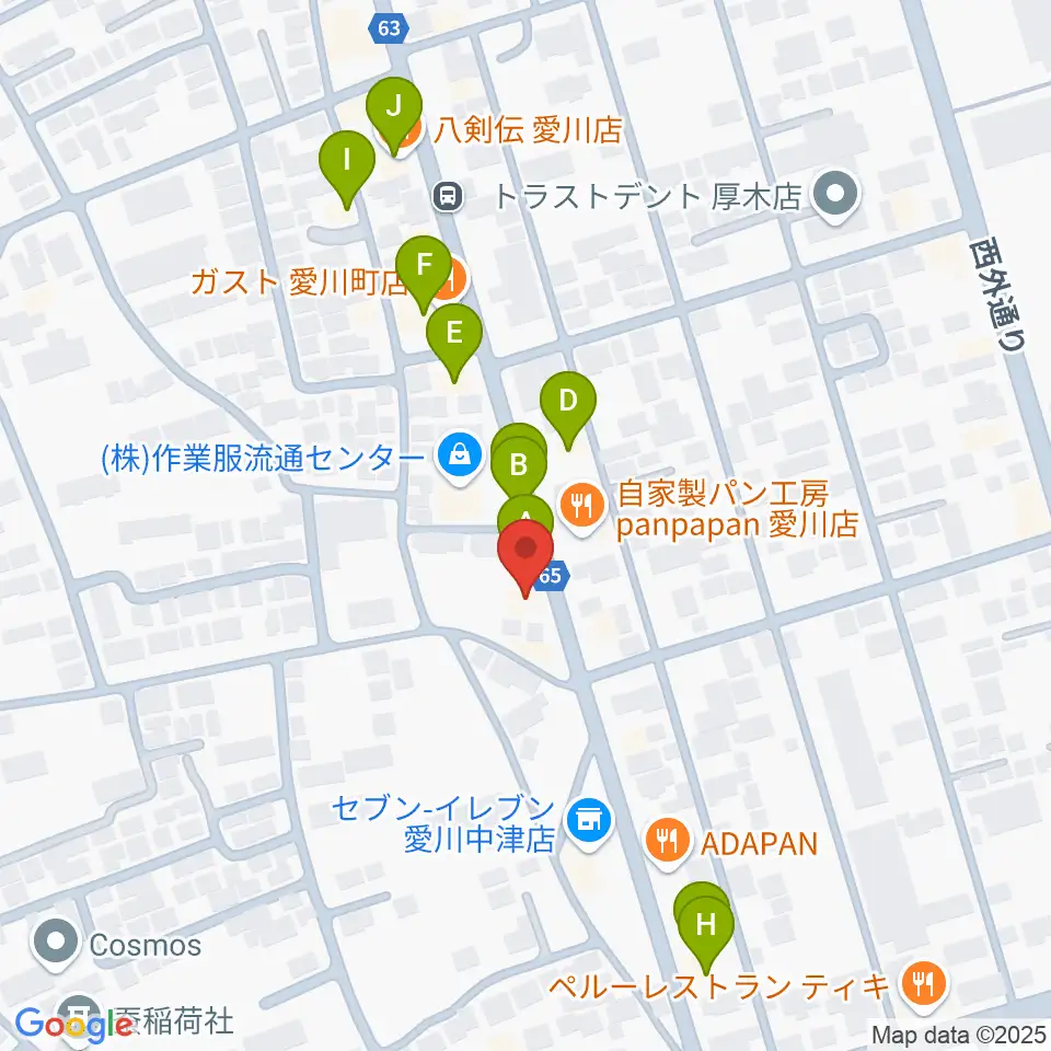 コアアートスクエア周辺のファミレス・ファーストフード一覧地図