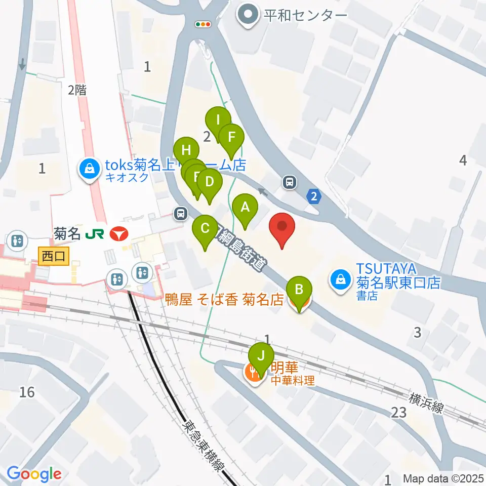 ハタ楽器 菊名駅前店周辺のファミレス・ファーストフード一覧地図