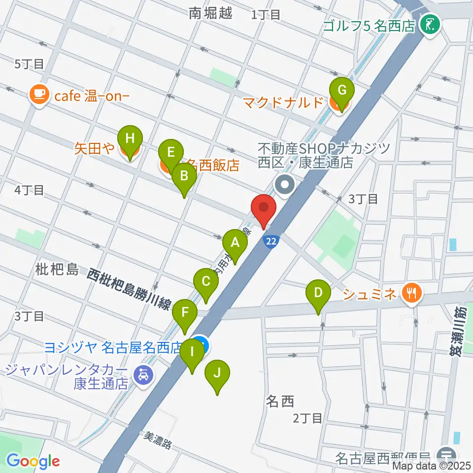 日野屋和楽器店周辺のファミレス・ファーストフード一覧地図