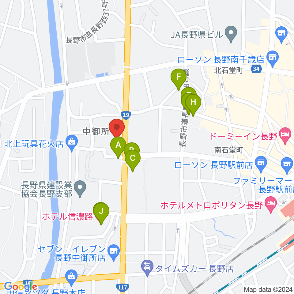 ヒオキ楽器 本店シャコンヌ周辺のファミレス・ファーストフード一覧地図
