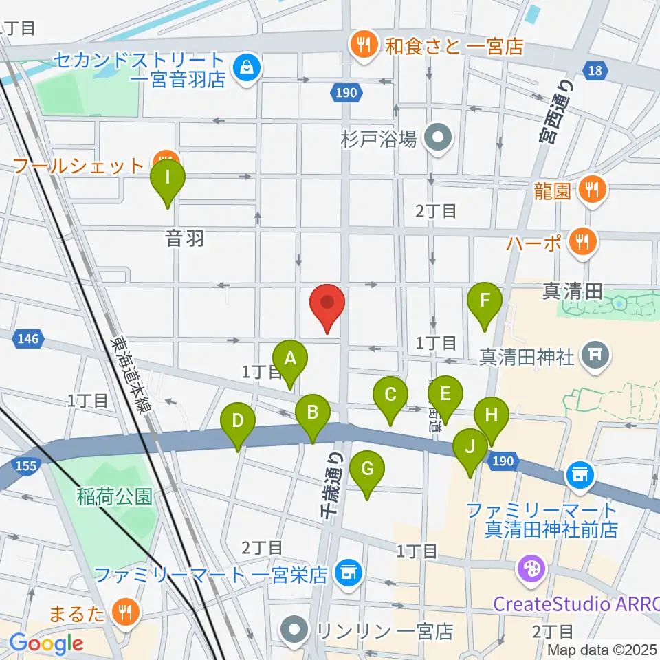 音 THE RUN周辺のファミレス・ファーストフード一覧地図