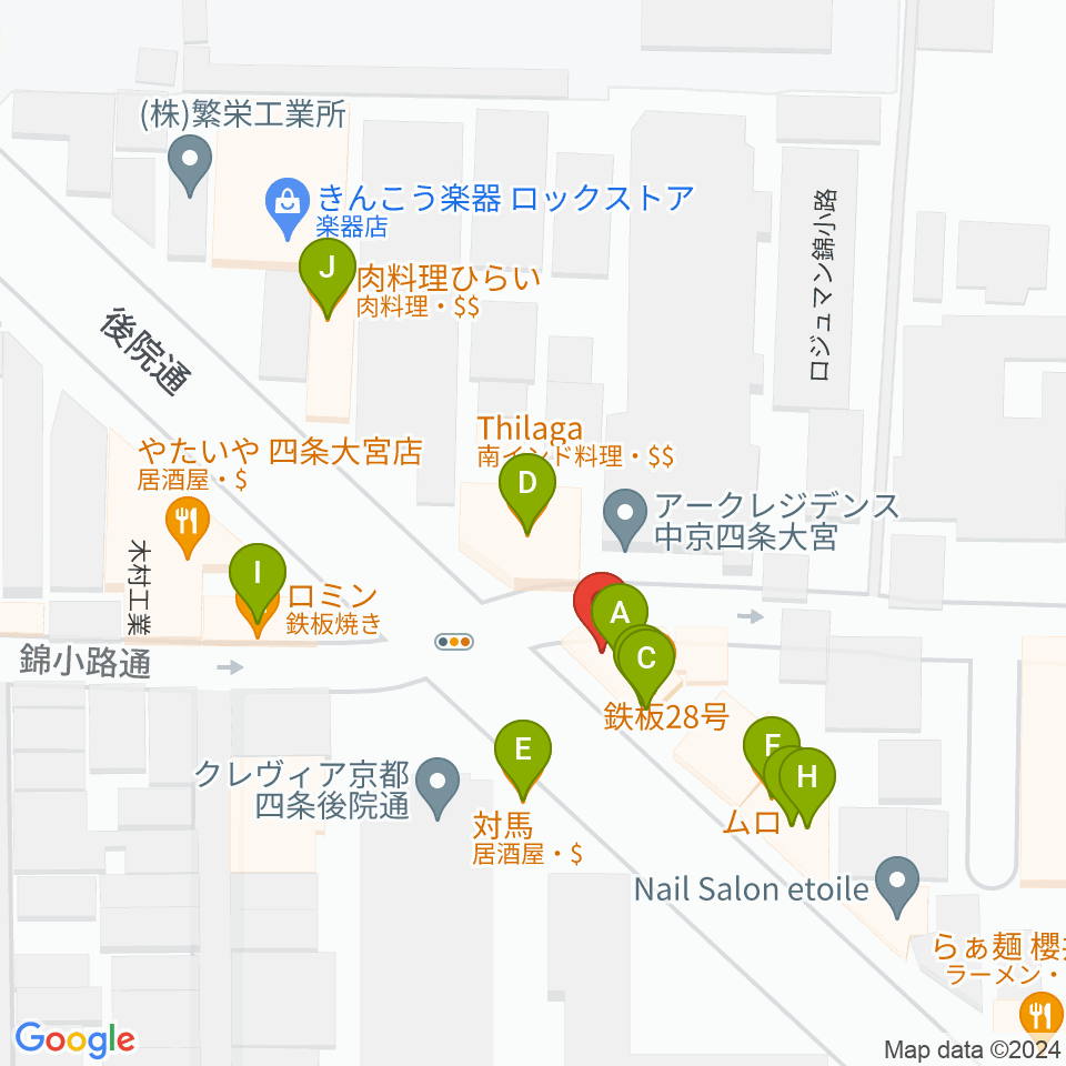 きんこう楽器周辺のファミレス・ファーストフード一覧地図