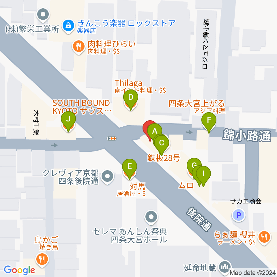 きんこう楽器周辺のファミレス・ファーストフード一覧地図