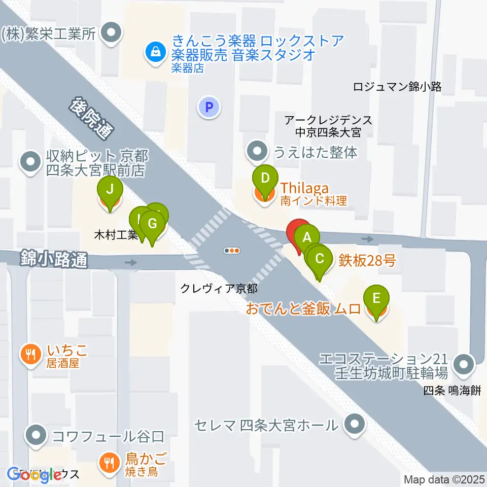 きんこう楽器周辺のファミレス・ファーストフード一覧地図