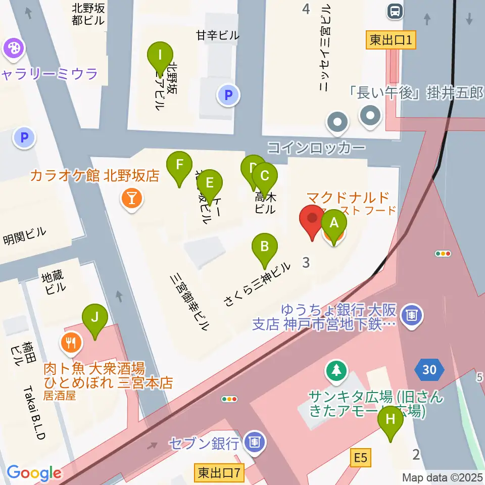 神戸楽譜周辺のファミレス・ファーストフード一覧地図