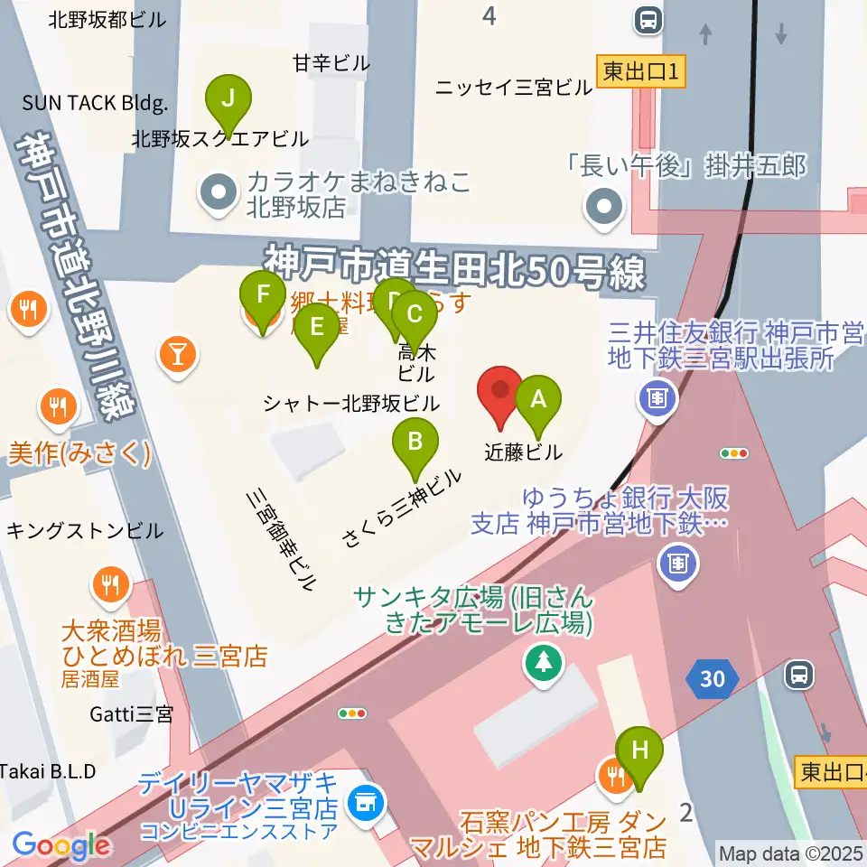 神戸楽譜周辺のファミレス・ファーストフード一覧地図