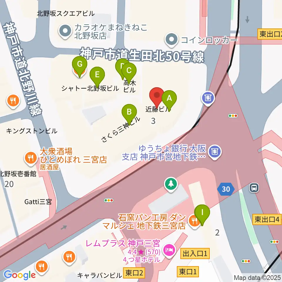 神戸楽譜周辺のファミレス・ファーストフード一覧地図