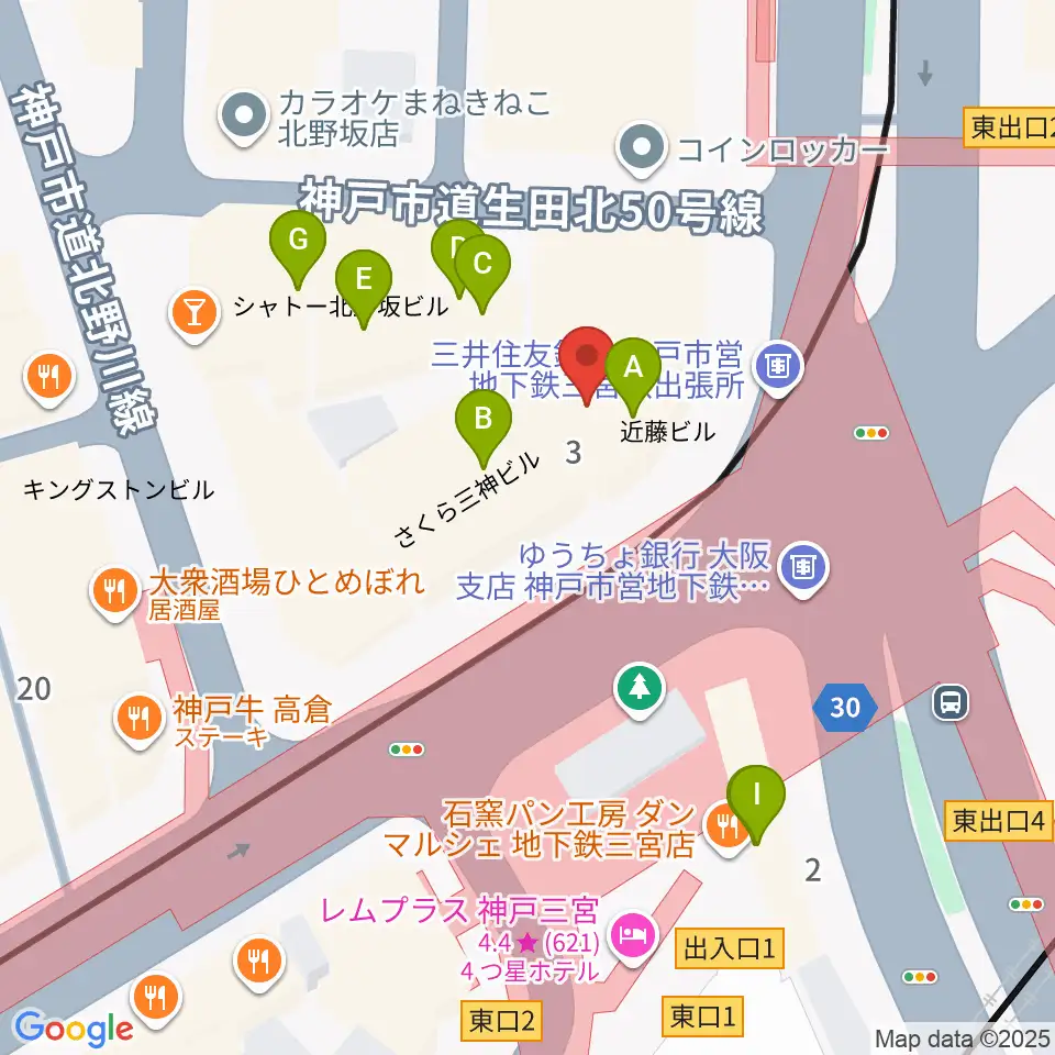 神戸楽譜周辺のファミレス・ファーストフード一覧地図