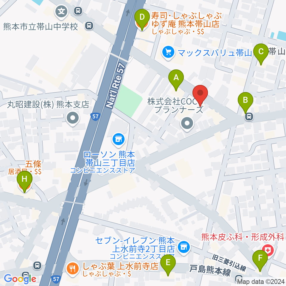 古城楽器周辺のファミレス・ファーストフード一覧地図