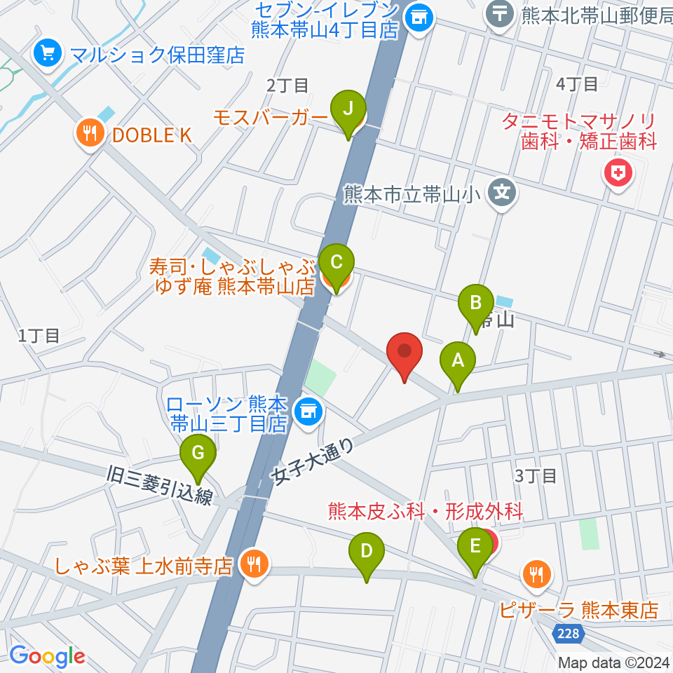 古城楽器周辺のファミレス・ファーストフード一覧地図