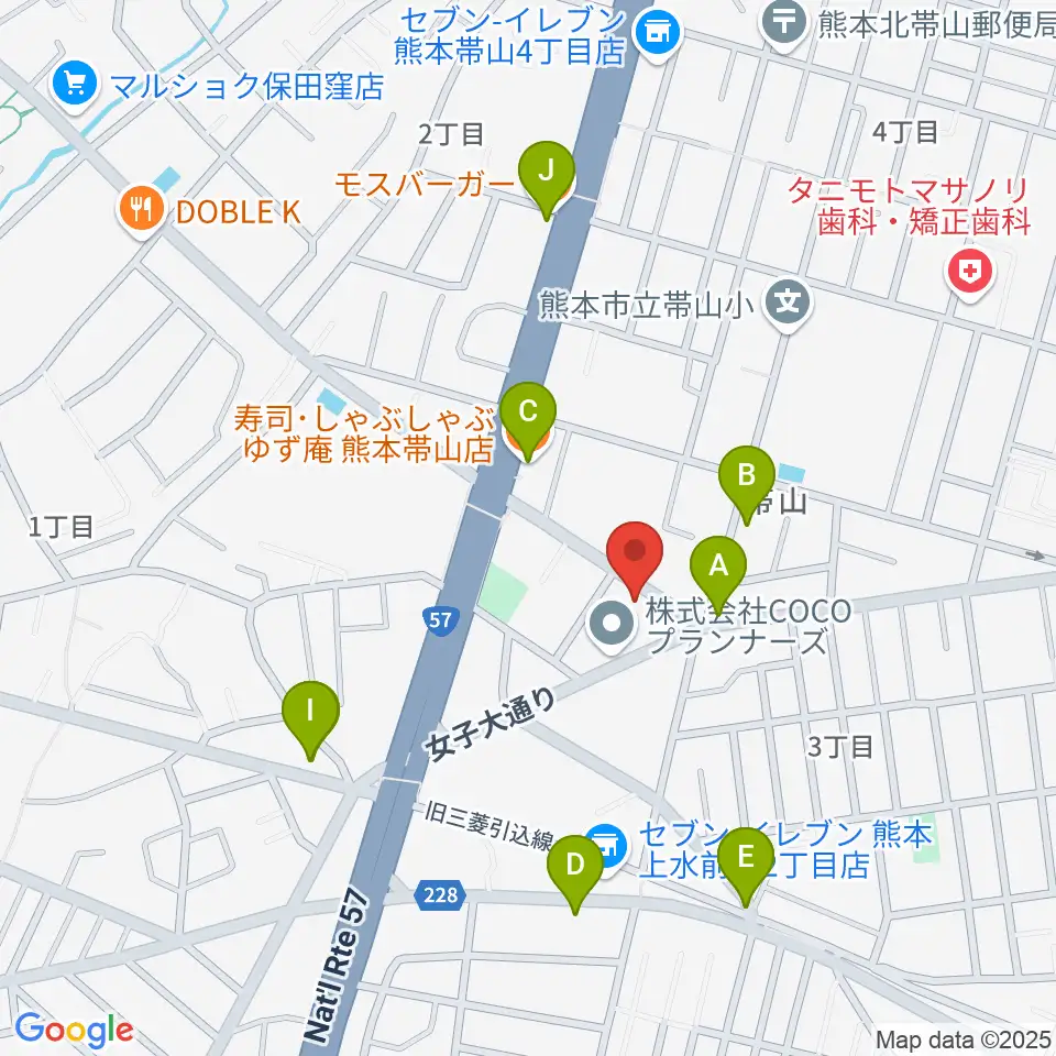 古城楽器周辺のファミレス・ファーストフード一覧地図