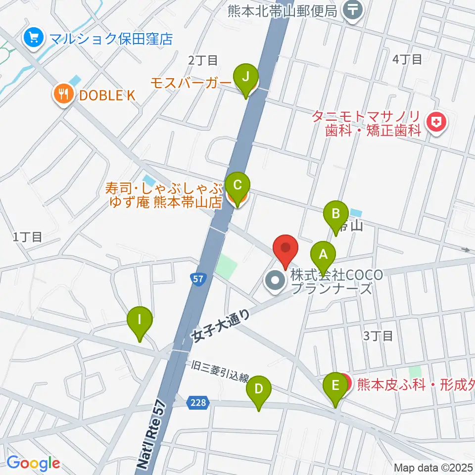 古城楽器周辺のファミレス・ファーストフード一覧地図