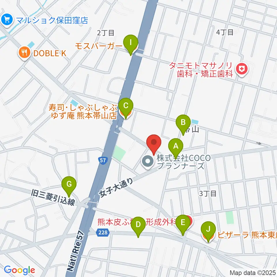 古城楽器周辺のファミレス・ファーストフード一覧地図