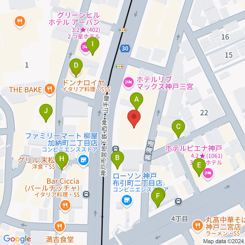 ブリーズ楽器周辺のファミレス・ファーストフード一覧地図