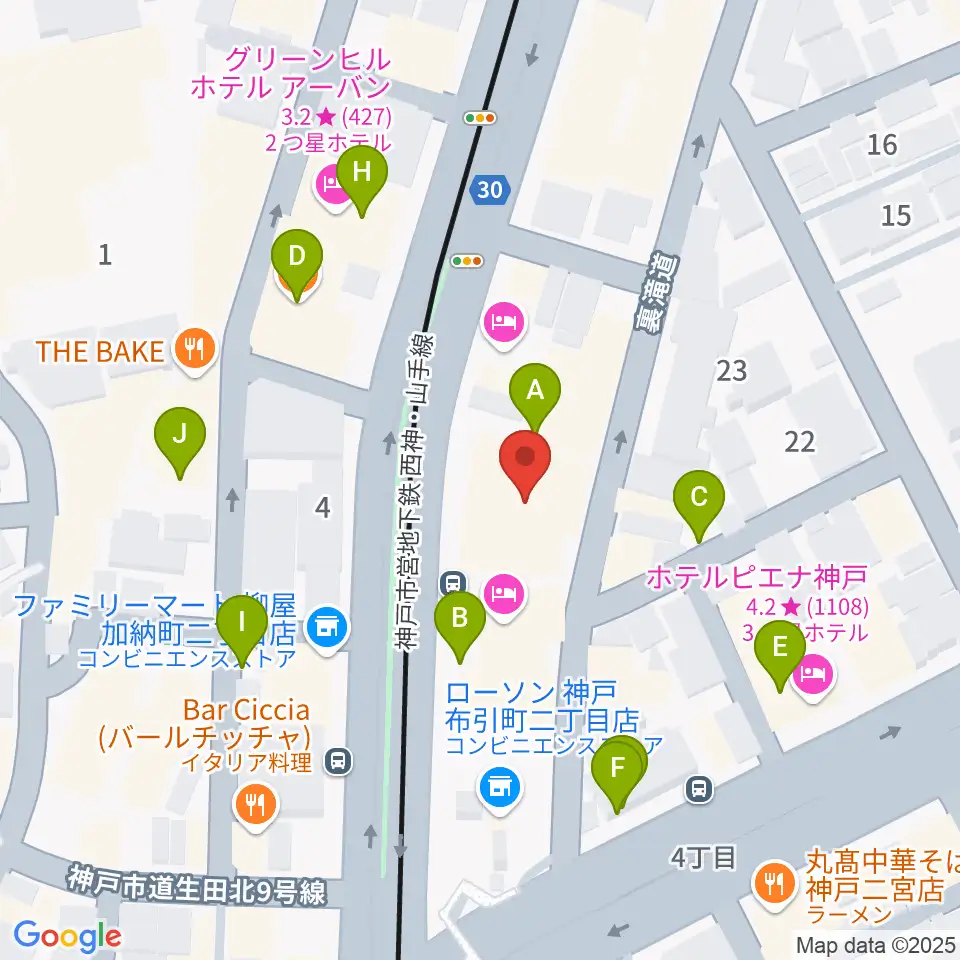ブリーズ楽器周辺のファミレス・ファーストフード一覧地図