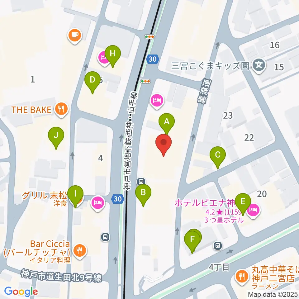 ブリーズ楽器周辺のファミレス・ファーストフード一覧地図