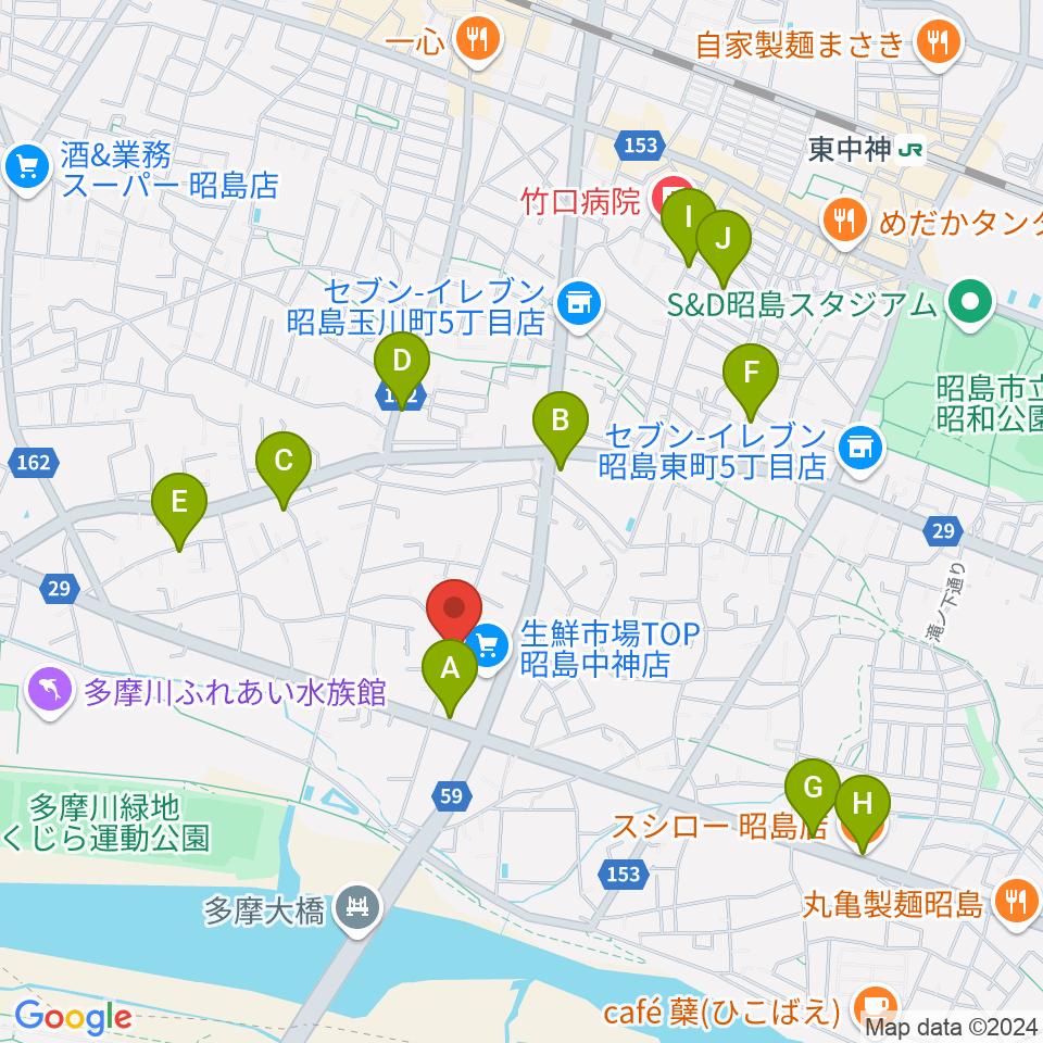 片切琴三味線店周辺のファミレス・ファーストフード一覧地図