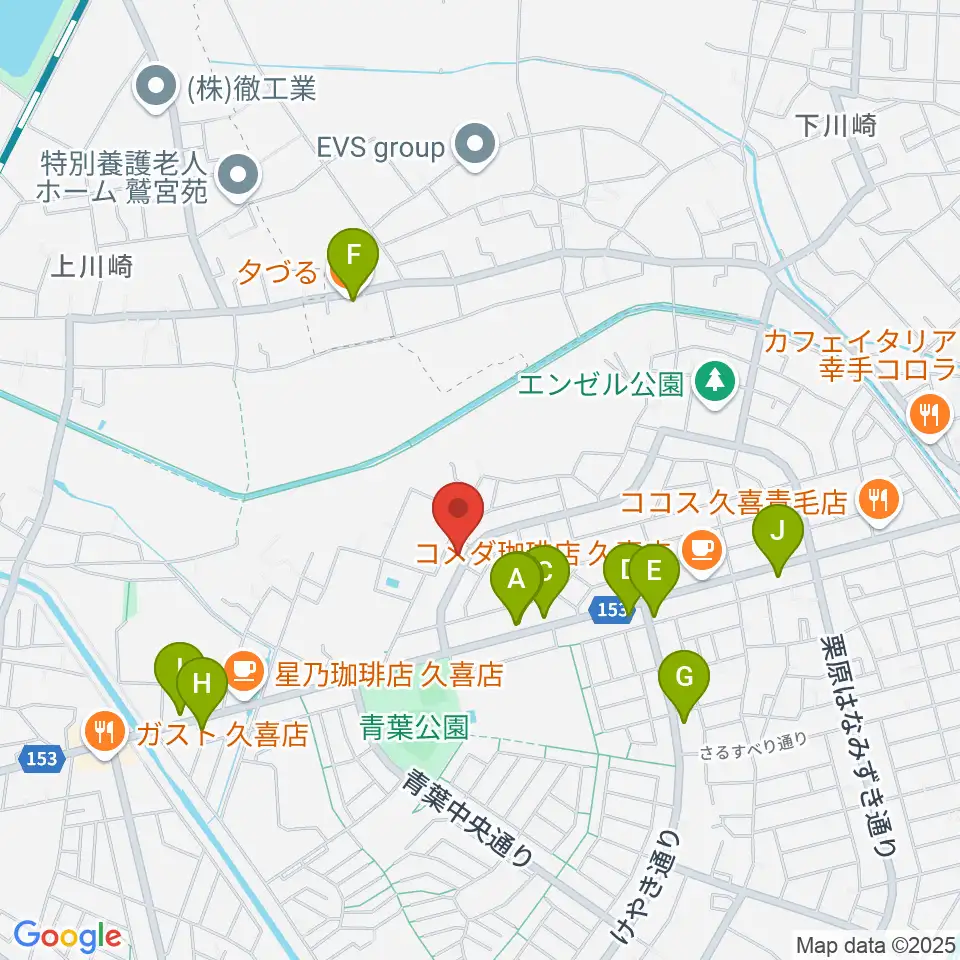 久喜ピアノ調律サービス周辺のファミレス・ファーストフード一覧地図