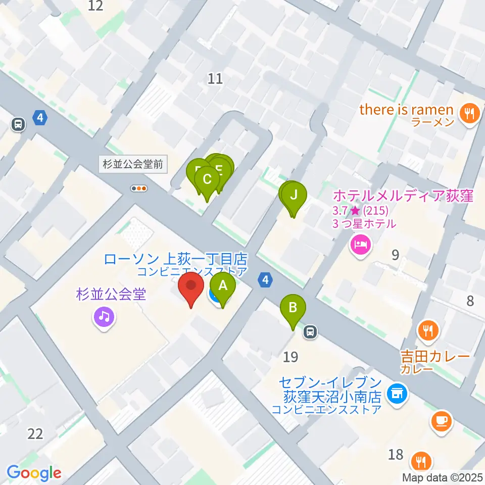 八重洲ピアノ社 荻窪本店第二センター周辺のファミレス・ファーストフード一覧地図