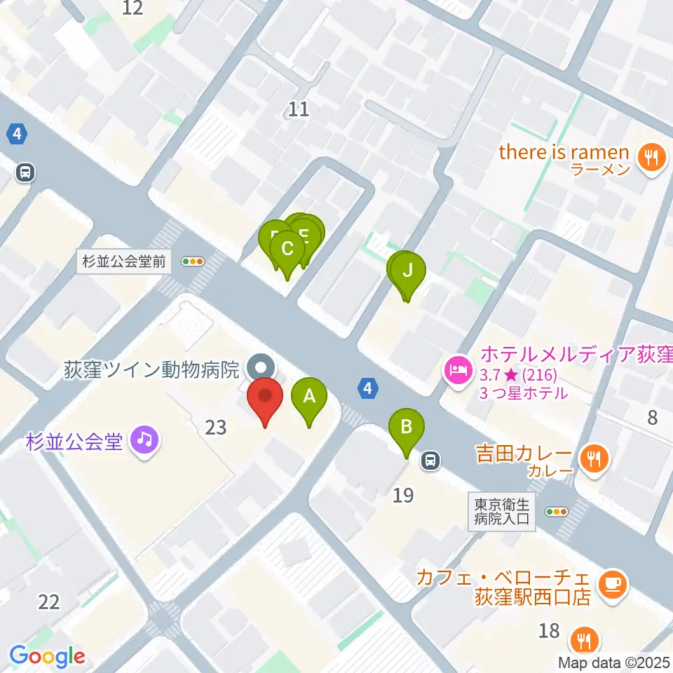 八重洲ピアノ社 荻窪本店第二センター周辺のファミレス・ファーストフード一覧地図