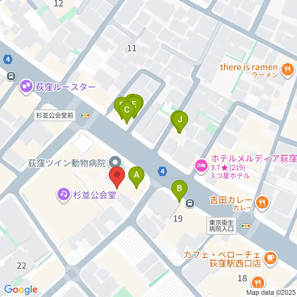 八重洲ピアノ社 荻窪本店第二センター周辺のファミレス・ファーストフード一覧地図